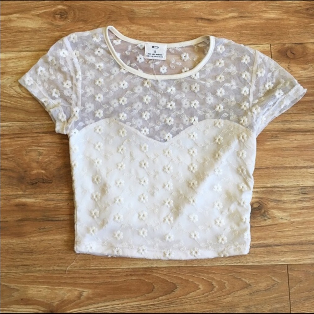 Pins & Needles White Lace Floral Crop Top